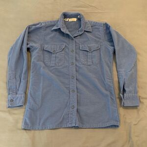 VINTAGE L.L.Bean Shirt Womens 14 Blue Chamois Button Front Double Pocket 90s